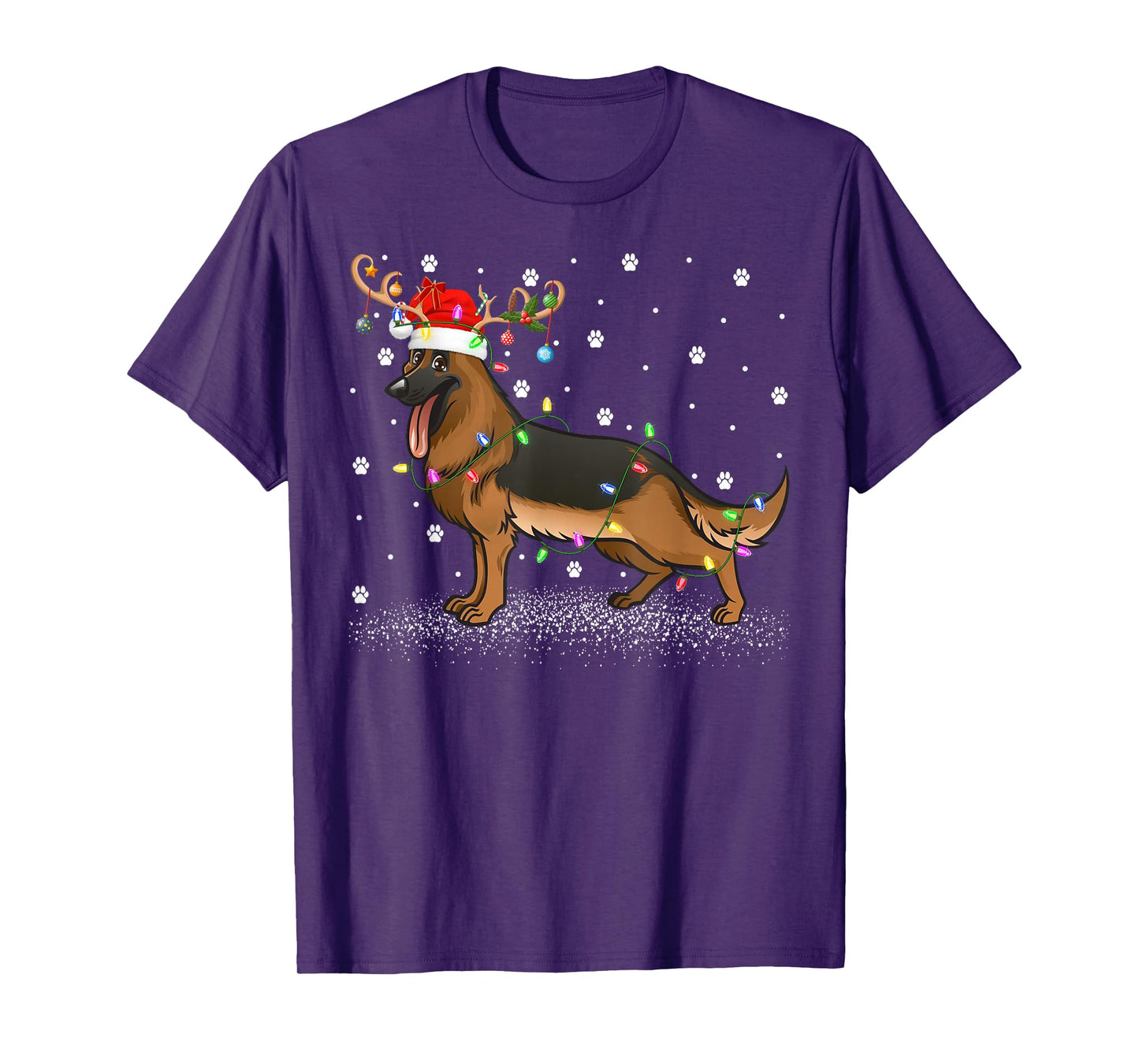 German Shepherd Dog Christmas Lights Santa Hat Xmas Pajamas T-Shirt
