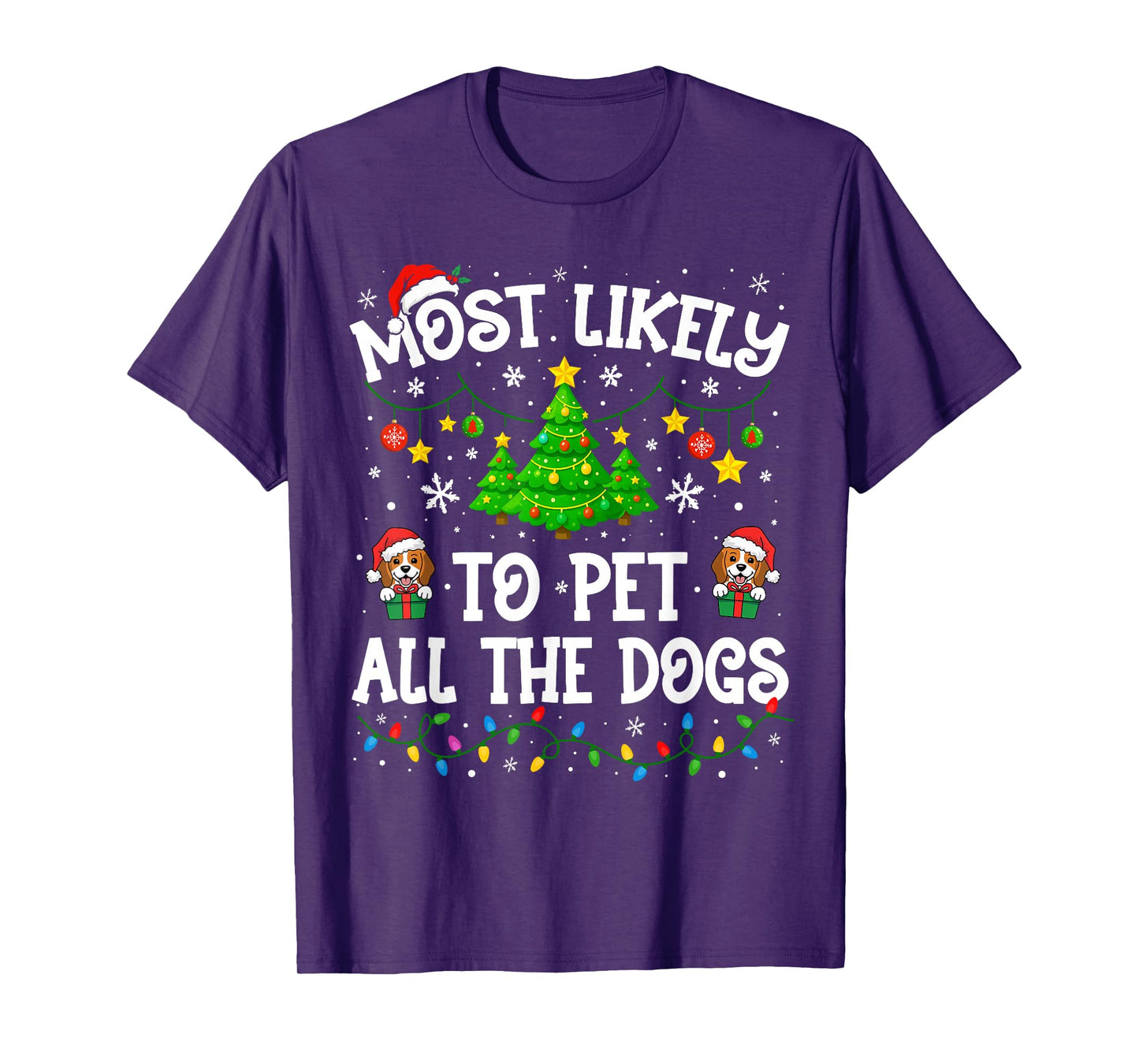Most Likely to Pet All The Dogs Christmas Family Matching T-Shirt