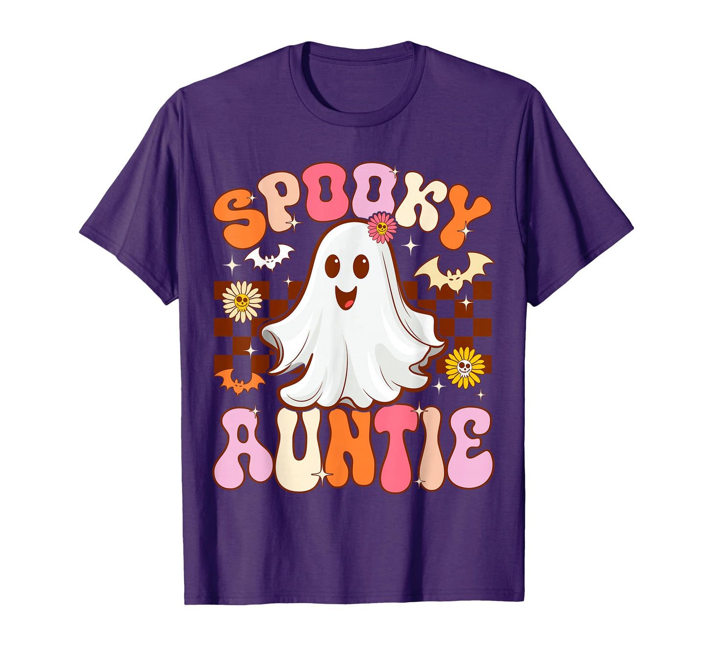 Spooky Auntie Halloween Aunt Ghost Costume Retro Groovy T-Shirt