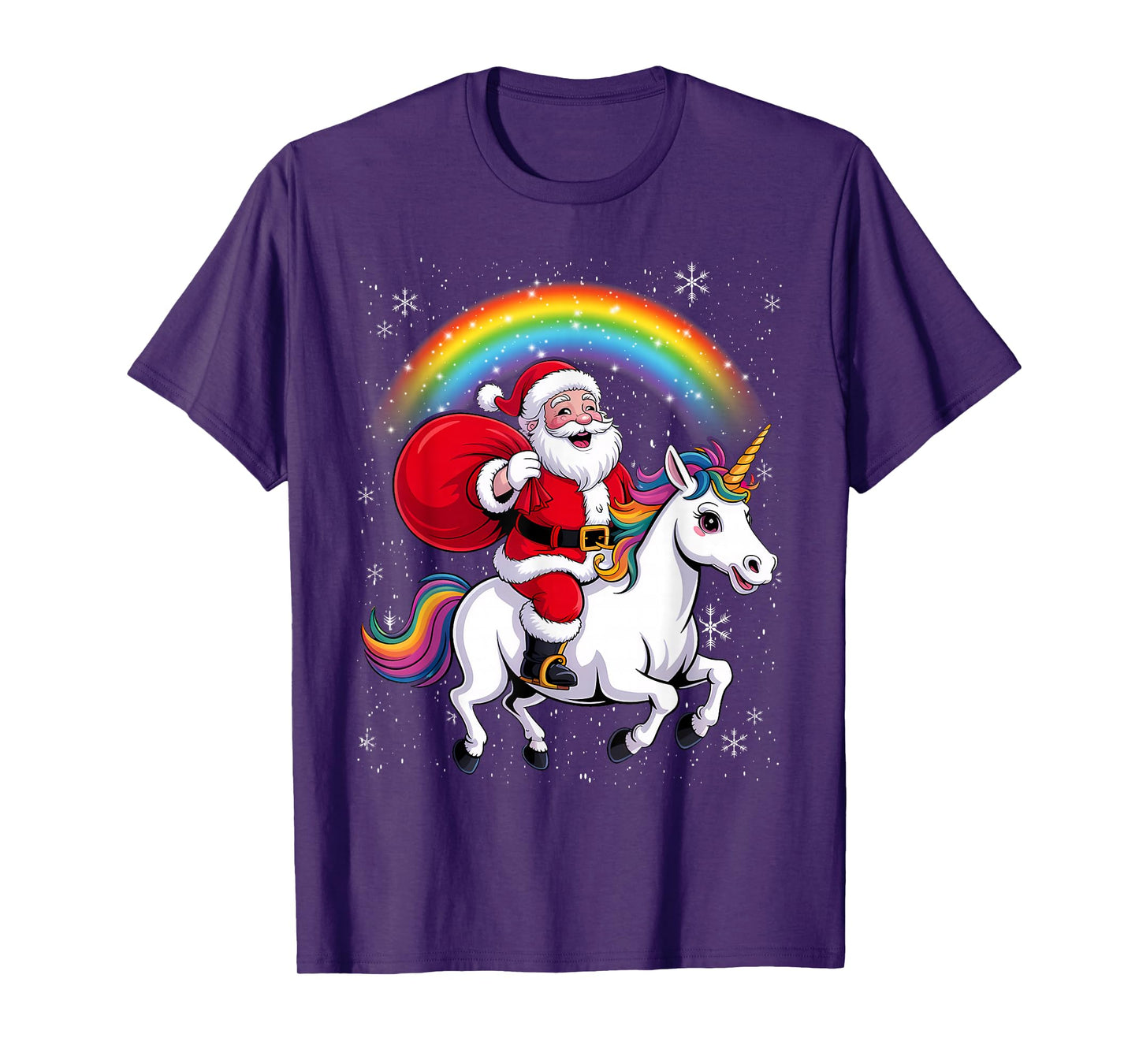 Christmas Santa Riding Unicorn Xmas Girls Women Rainbow T-Shirt