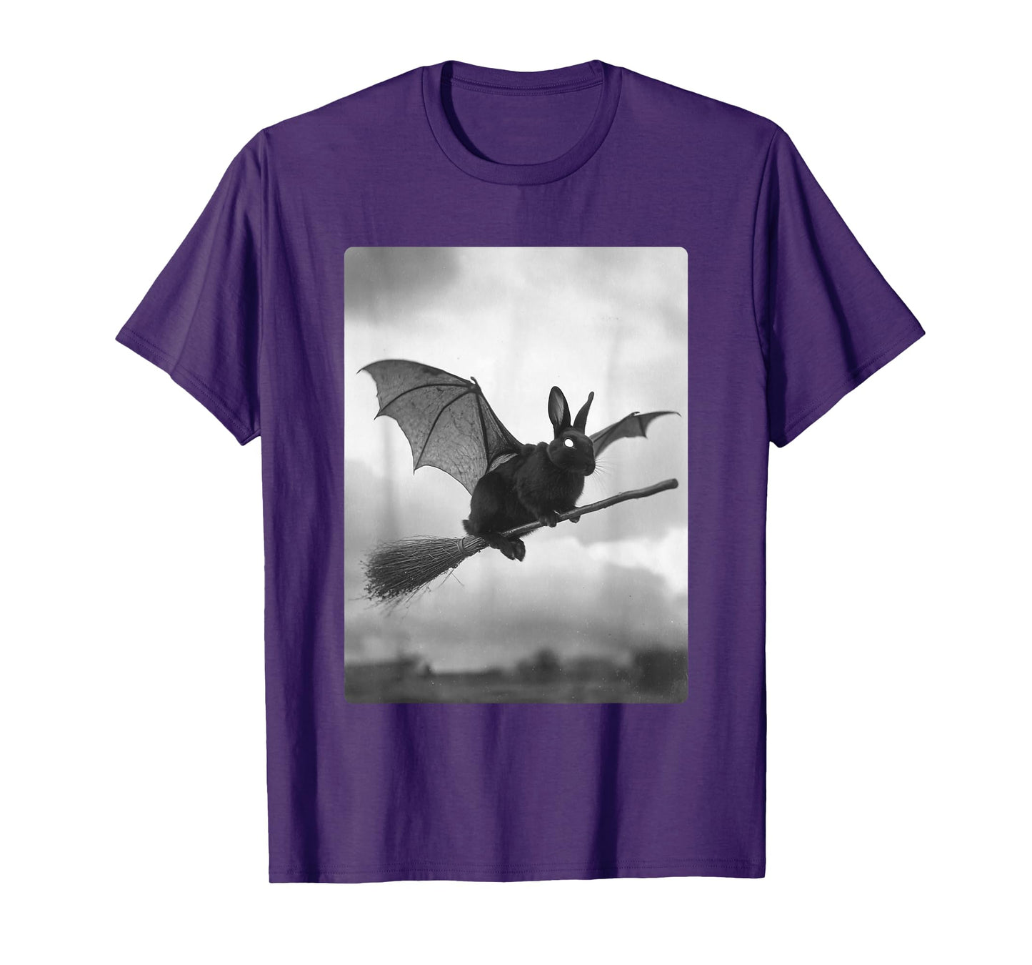 Gothic Rabbit Witch Broom Bat Wings Spooky Halloween Animal T-Shirt