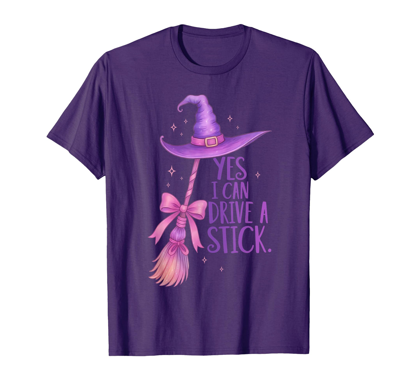 Yes I Can Drive A Stick Funny Halloween Witch Spooky Girls T-Shirt
