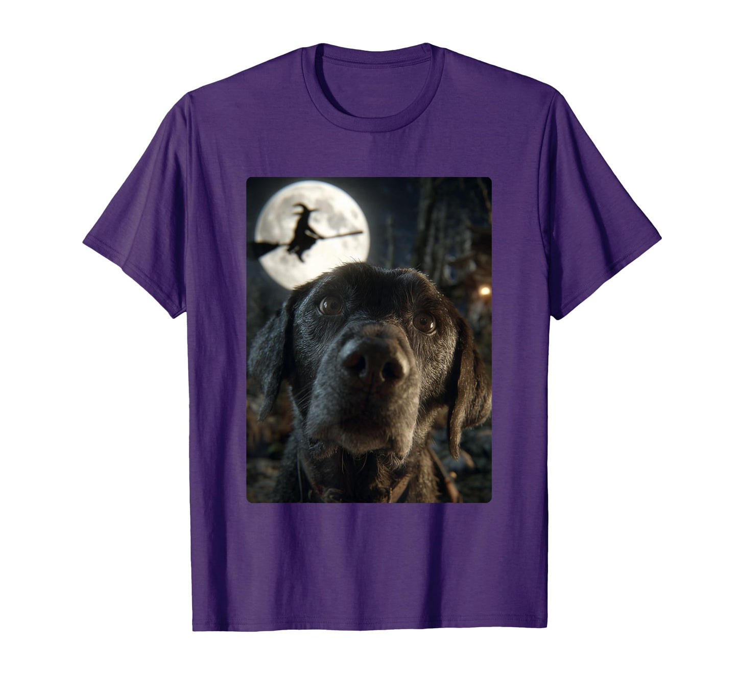 Funny Labrador Selfie Full Moon Flying Witch Halloween Dog T-Shirt