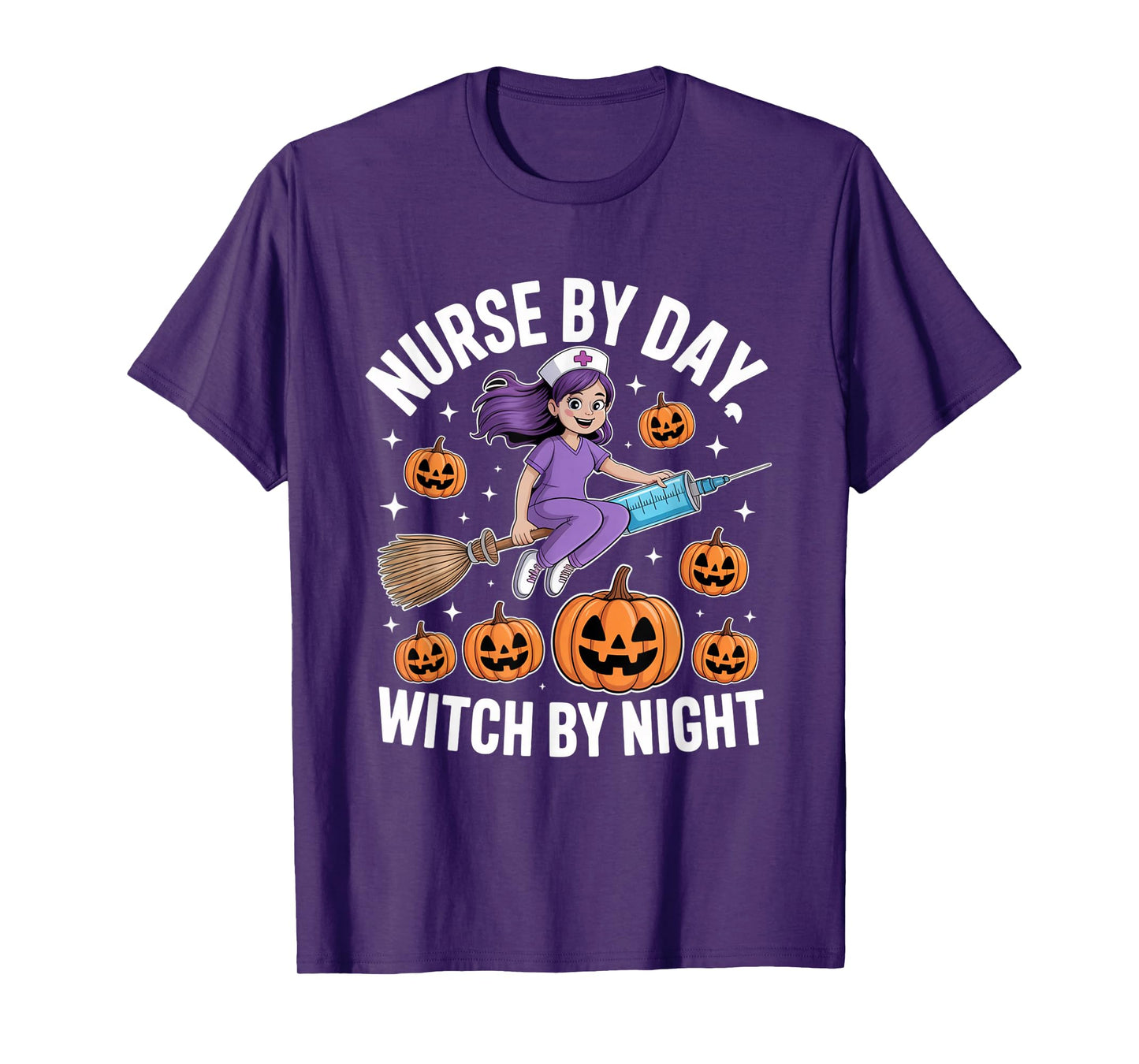 Nurse in Day Witch in Night Halloween Costume Funny T-Shirt