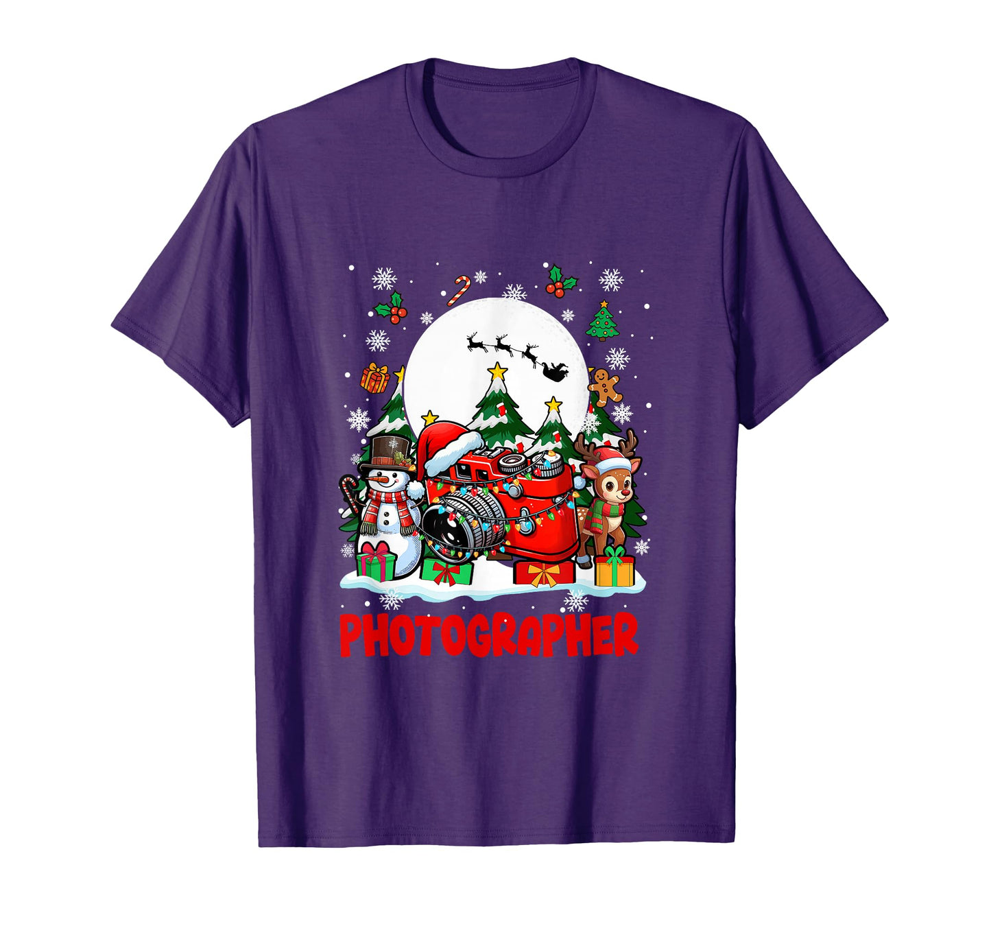 Photographer Job Tools Santa Snowmen Reindeer Christmas T-Shirt