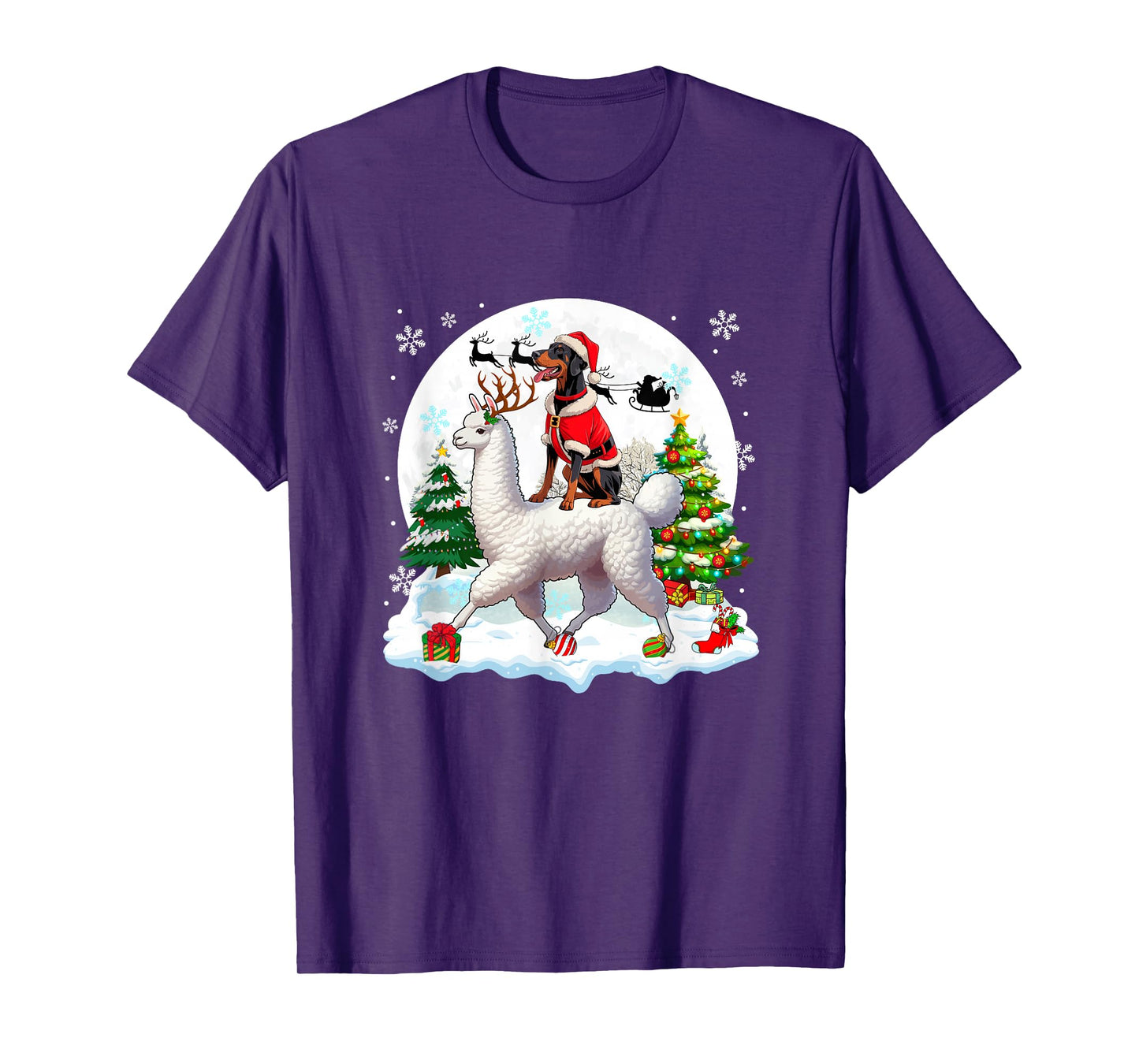Santa Dobermann Riding Llama Reindeer Christmas Owner Kids T-Shirt