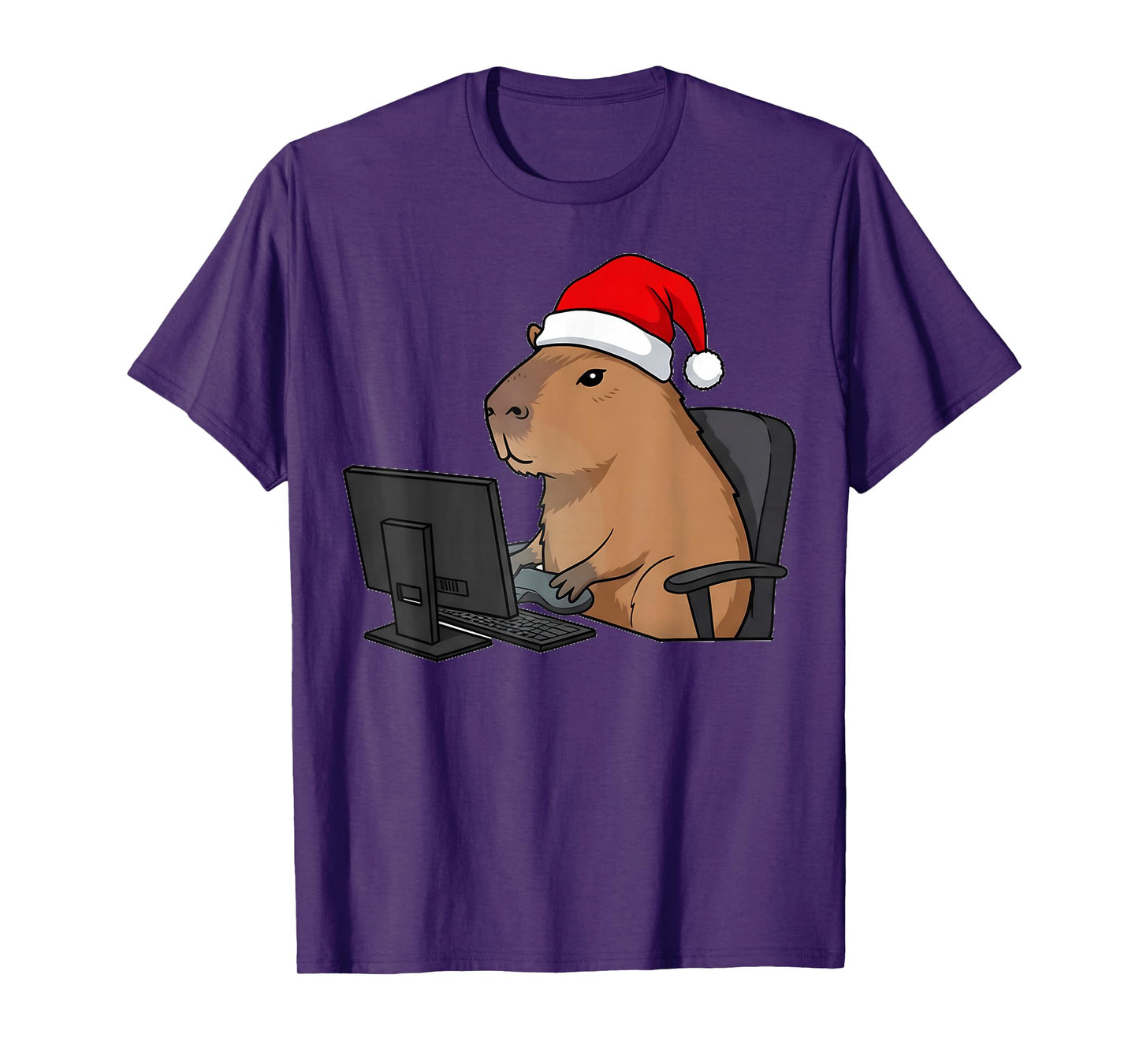 Santa Capybara Playing Video Games Gamer Christmas Gaming T-Shirt