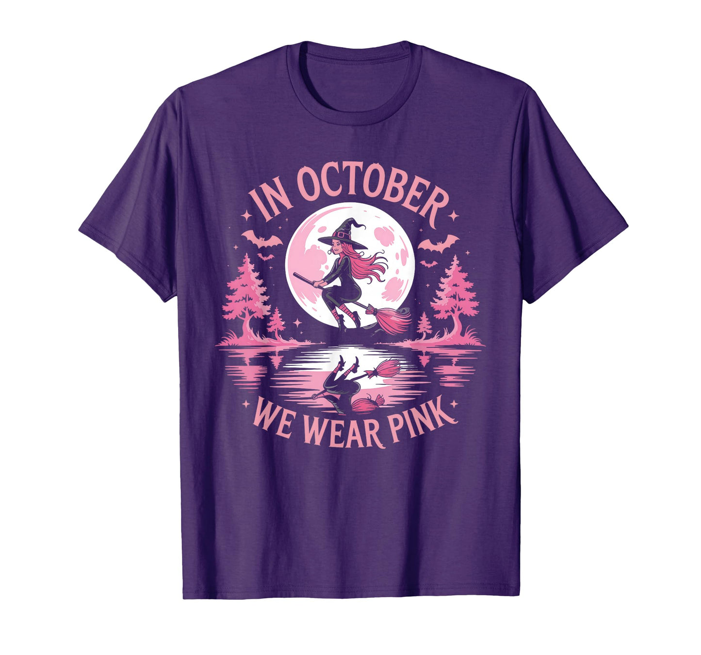 in October We Wear Pink Witch Breast Cancer Awareness Design T-Shirt