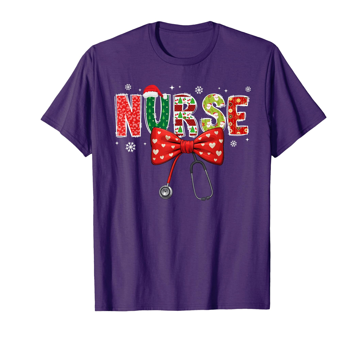 Nurse Xmas Christmas Stethoscope Santa Coquette Bow Women T-Shirt