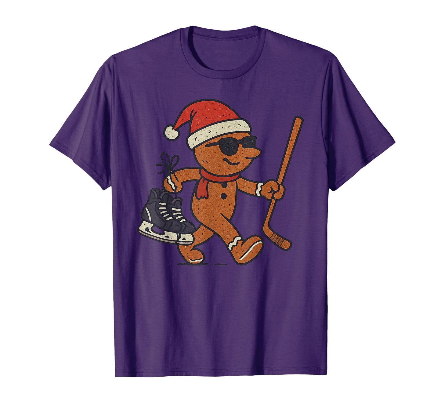 Gingerbread Playing Ice Hockey Christmas Vintage Funny Xmas T-Shirt
