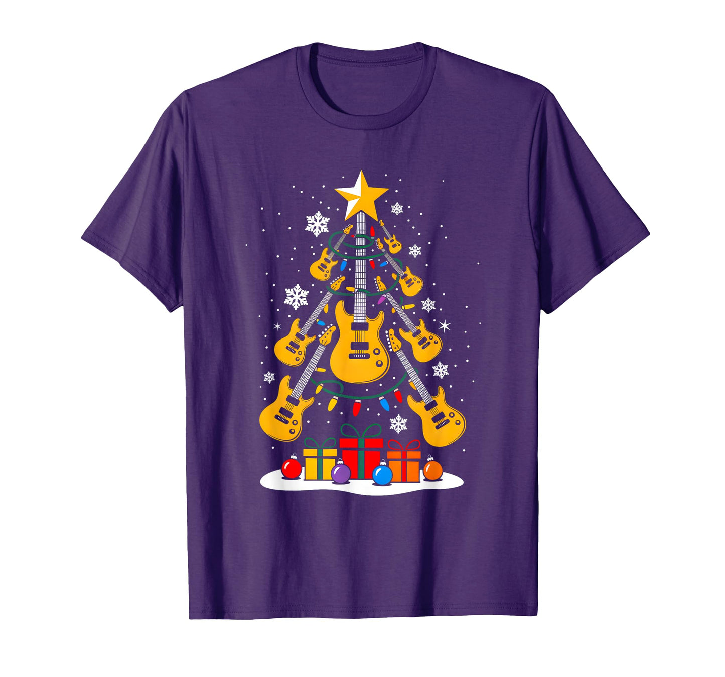 Christmas Guitar Rock Player Xmas Tree Music Lover Santa T-Shirt