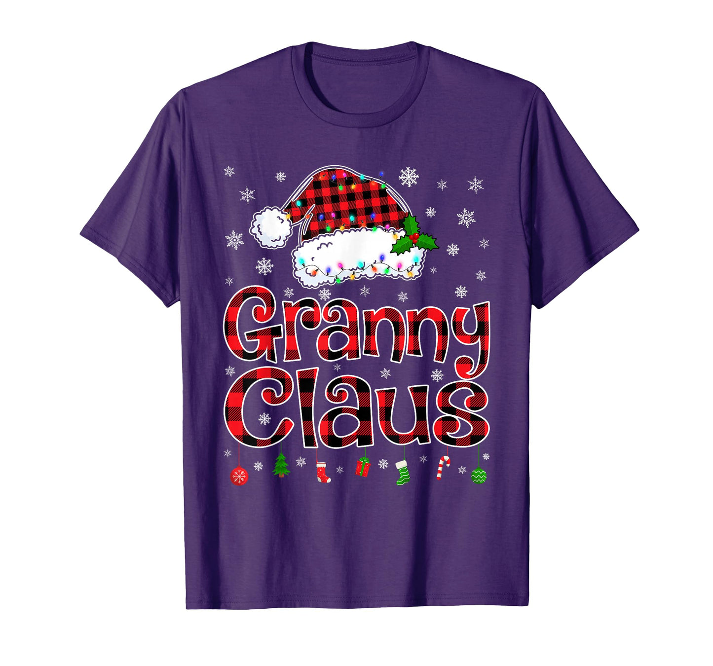Granny Claus Christmas Lights Xmas Pajama Matching Family T-Shirt