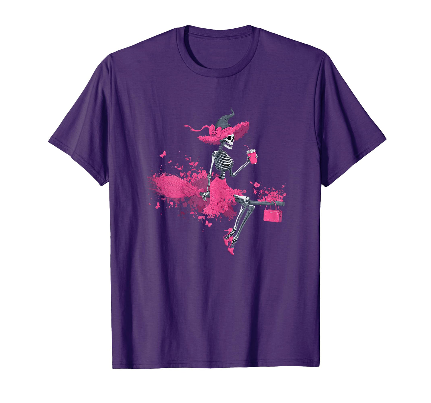 Skeleton Witch Feminist Halloween Pink T-Shirt