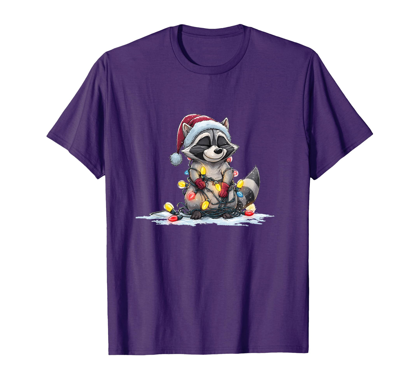 Funny Christmas Smile Raccoon with Santa Claus Hat Costume T-Shirt