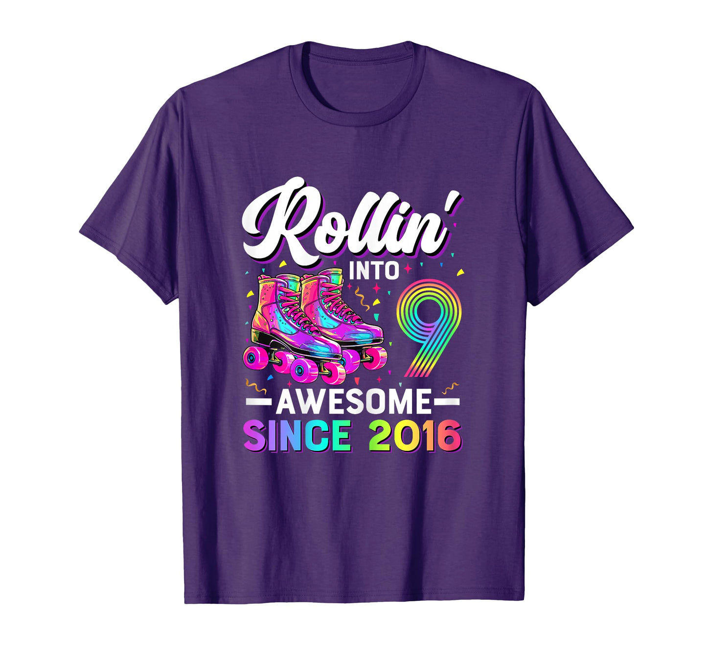 9th Birthday Shirt Girl Nine 9 Year Old Roller Skate Skating T-Shirt