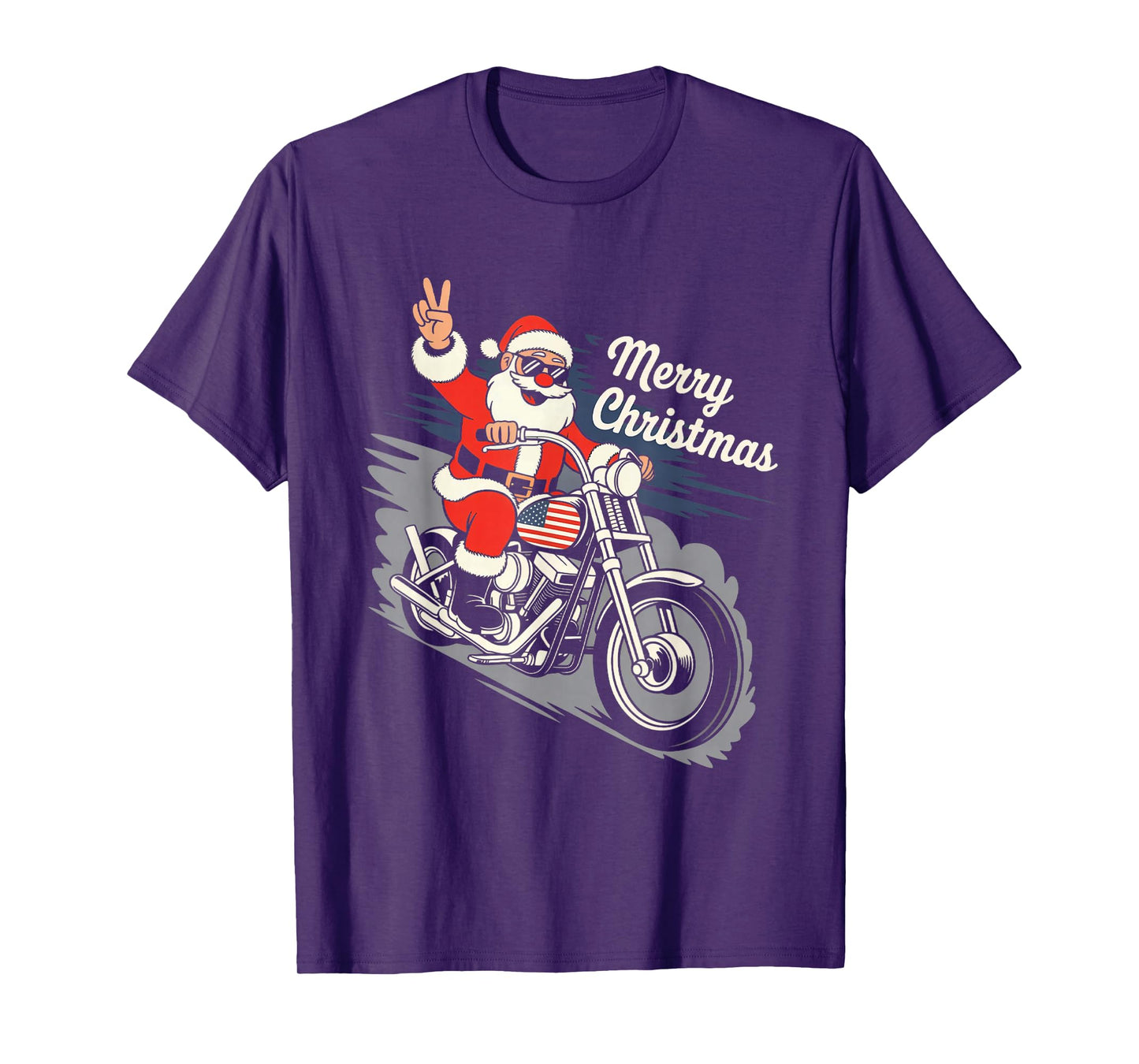 Merry Christmas Santa Riding Motorcycle Cool Biker Lover T-Shirt