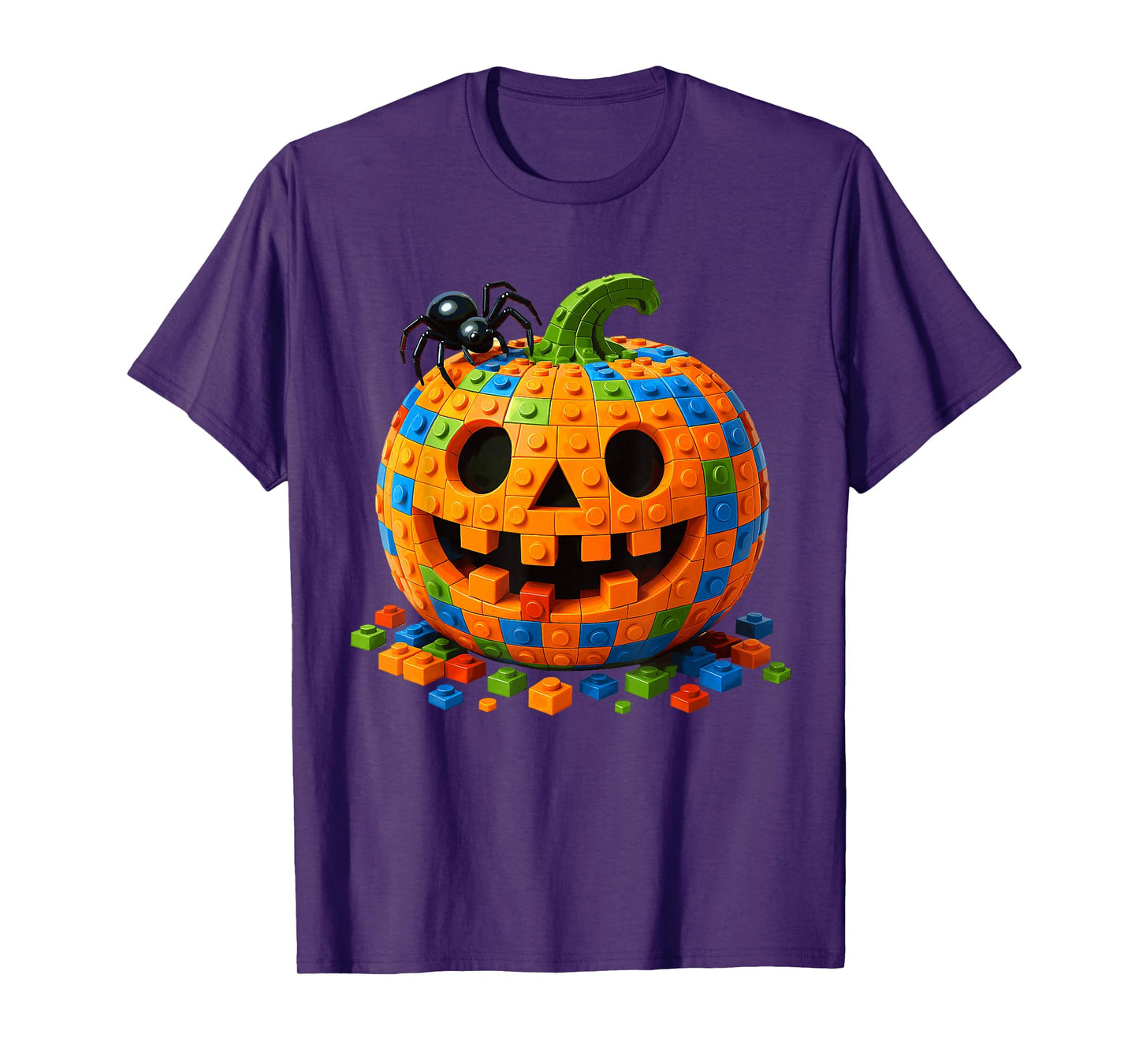 Jack O Lantern Pumpkin Blocks Building Happy Halloween Day T-Shirt