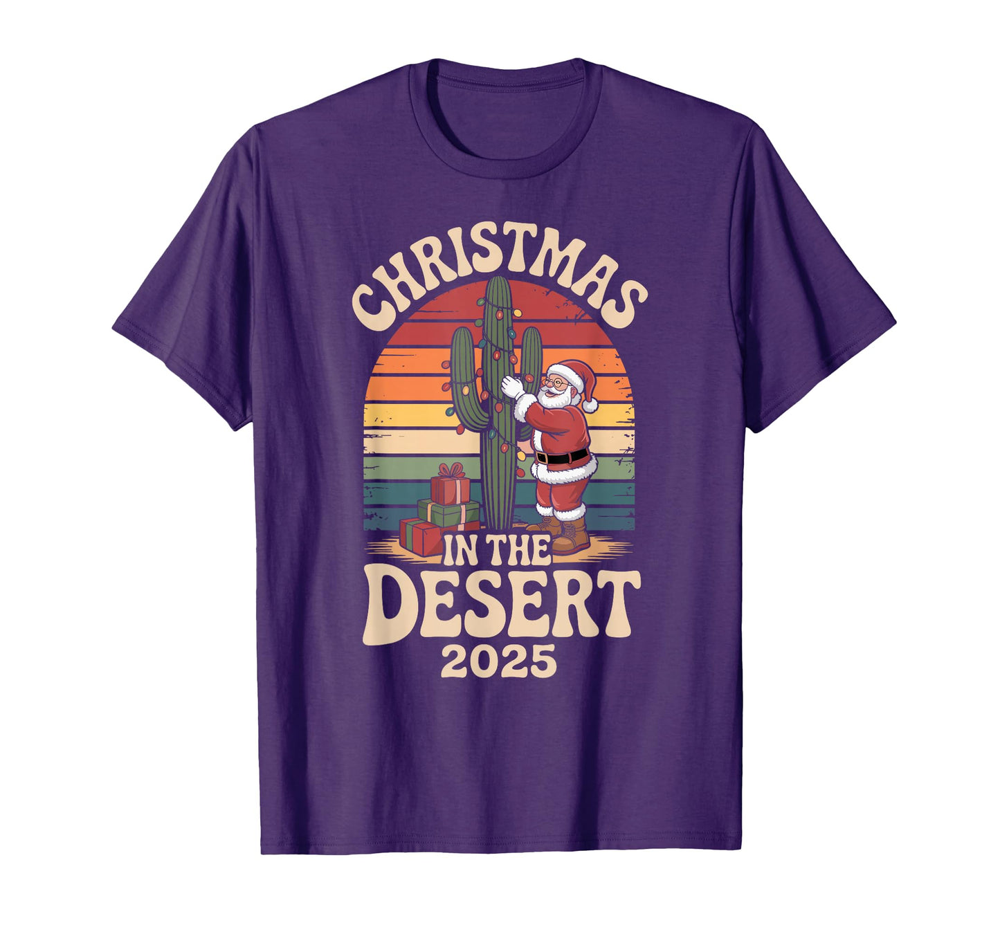 Christmas in The Desert 2025 Fun Santa with Lights on Cactus T-Shirt