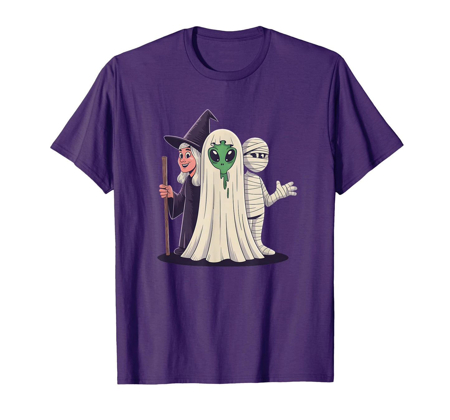 Halloween Squad Witch Alien Ghost and Mummy T-Shirt