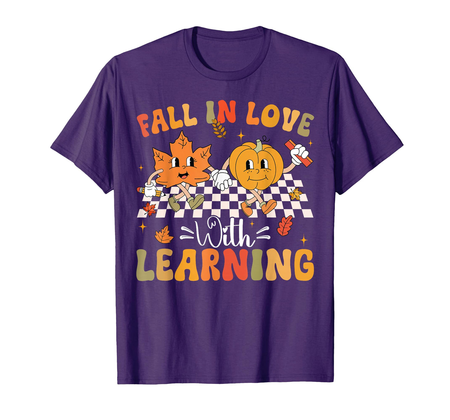Retro Fall In Love With Learning Autumn Pumpkin Teacher T-Shirt