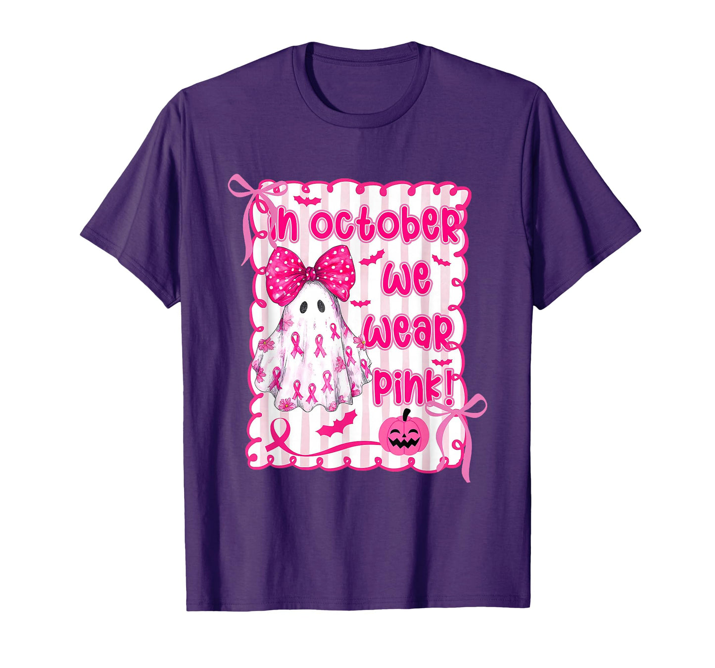 in October We Wear Pink Coquette Breast Cancer Halloween T-Shirt