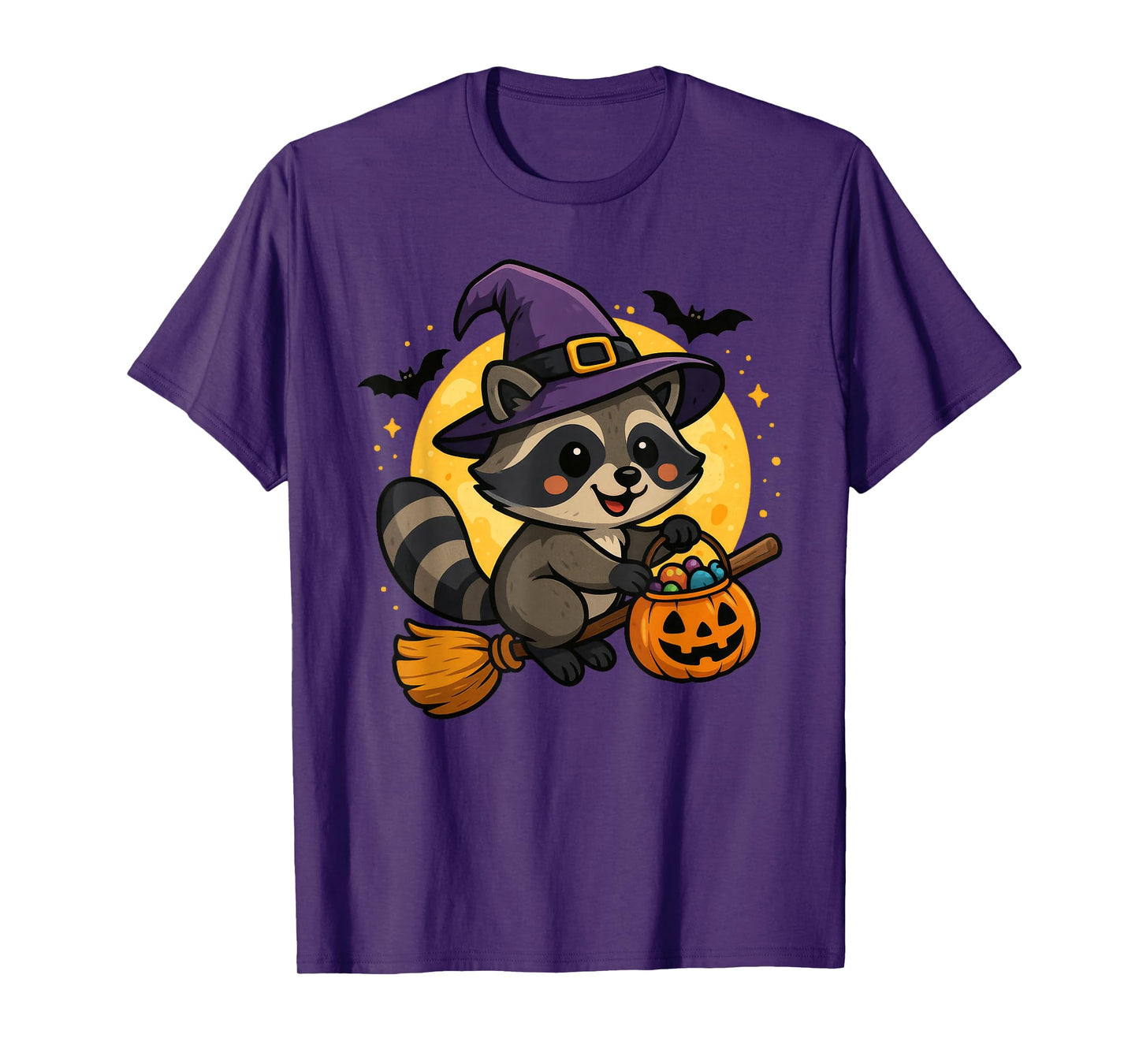 Cute Raccoon Pumpkin Witch Hat Halloween T-Shirt