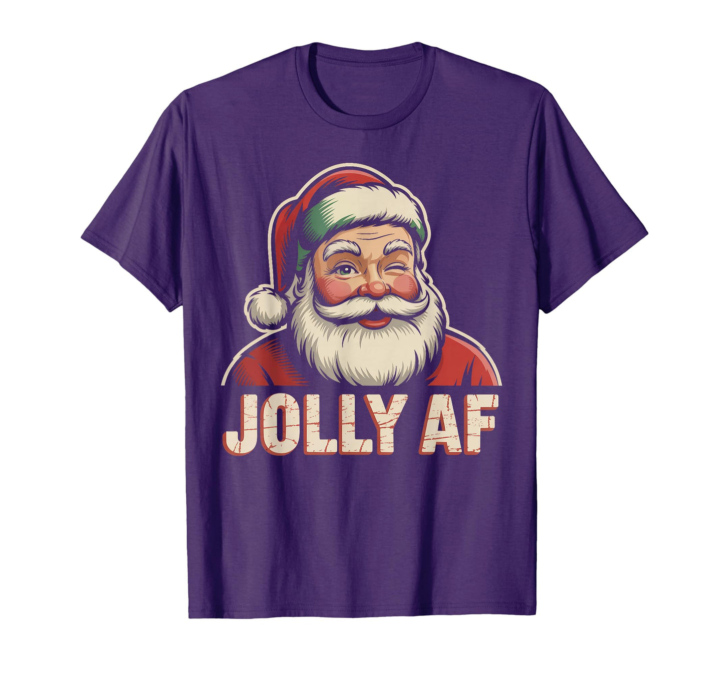 Jolly AF Santa Winking Holiday Snarky Christmas T-Shirt