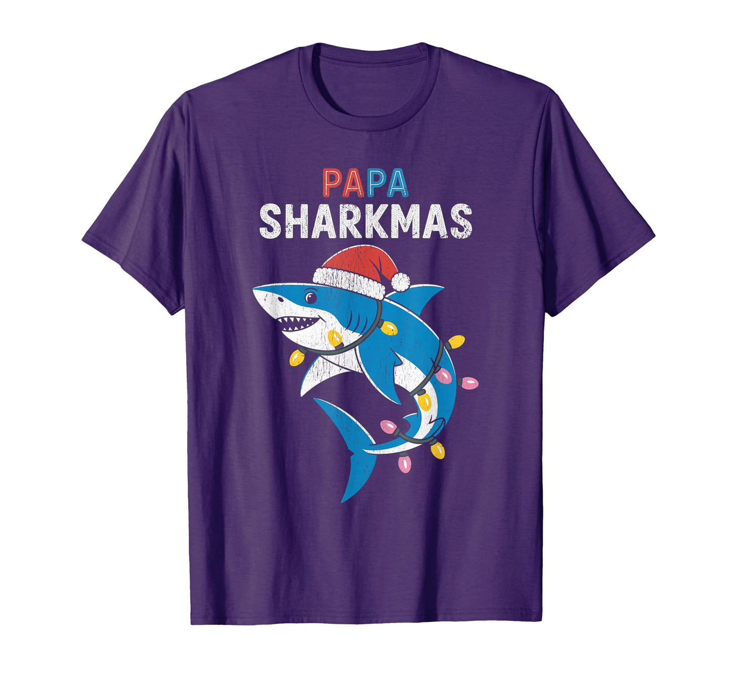 Papa Sharkmas Funny Shark Santa Hat Ugly Christmas Sweater T-Shirt