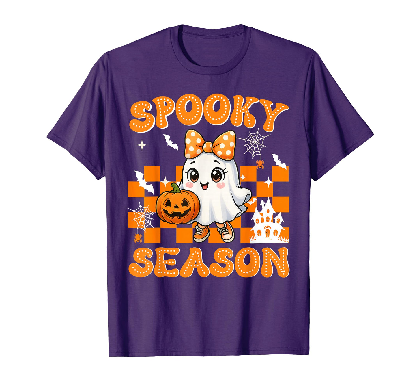 Groovy Spooky Season Retro Ghost Holding Pumpkin Halloween T-Shirt