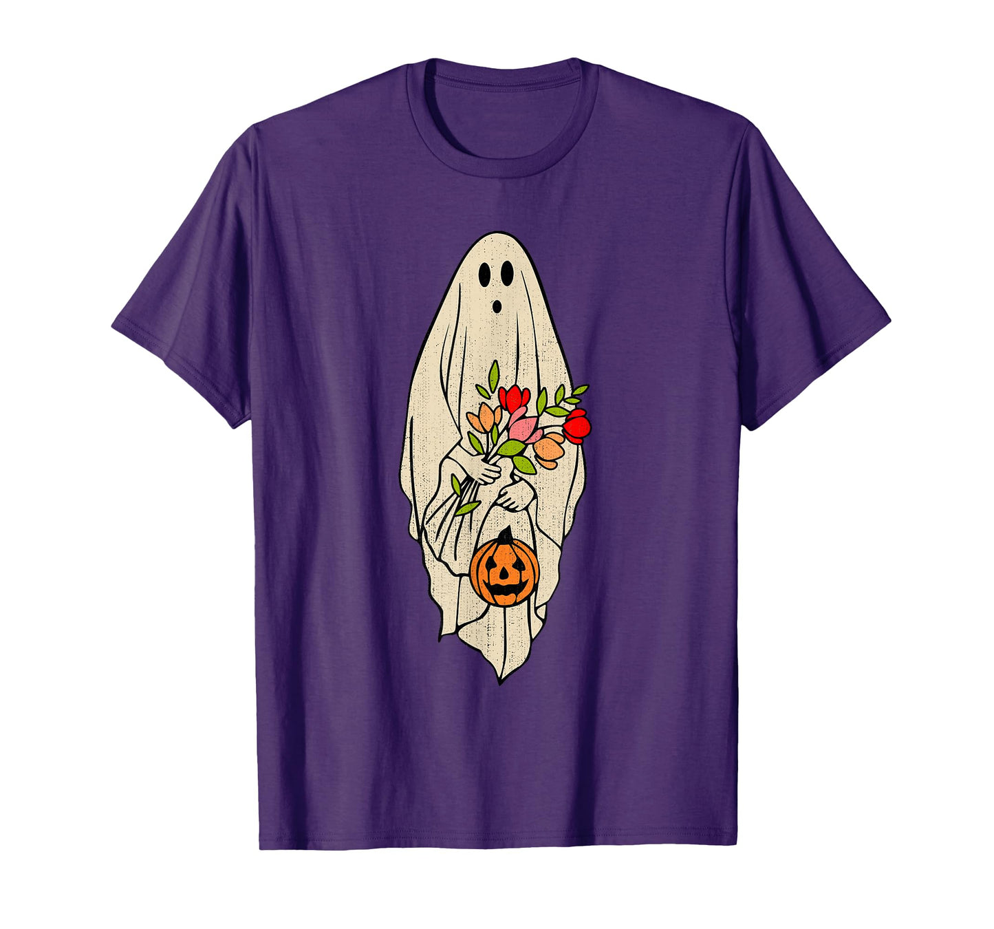 Retro Vintage Ghost Floral Pumpkin Halloween Womens Girls T-Shirt