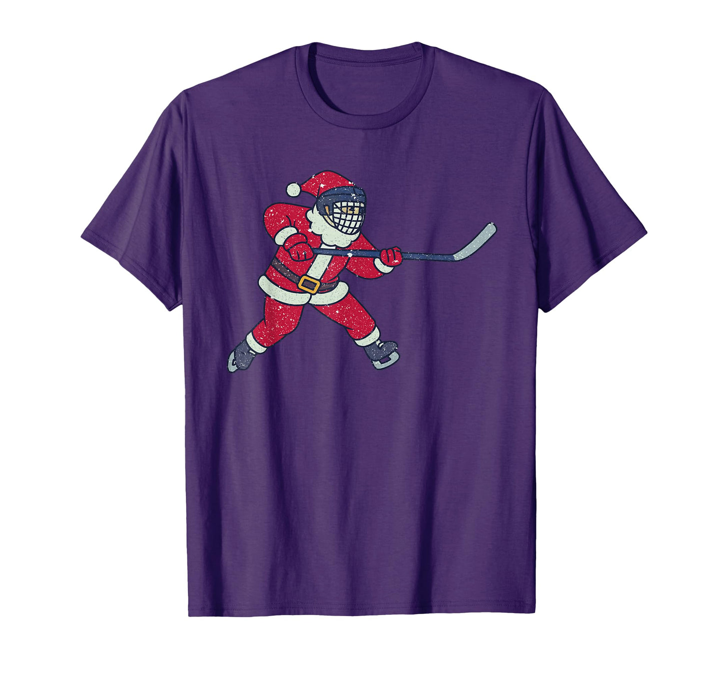 Santa Playing Ice Hockey Christmas Vintage Funny Xmas T-Shirt