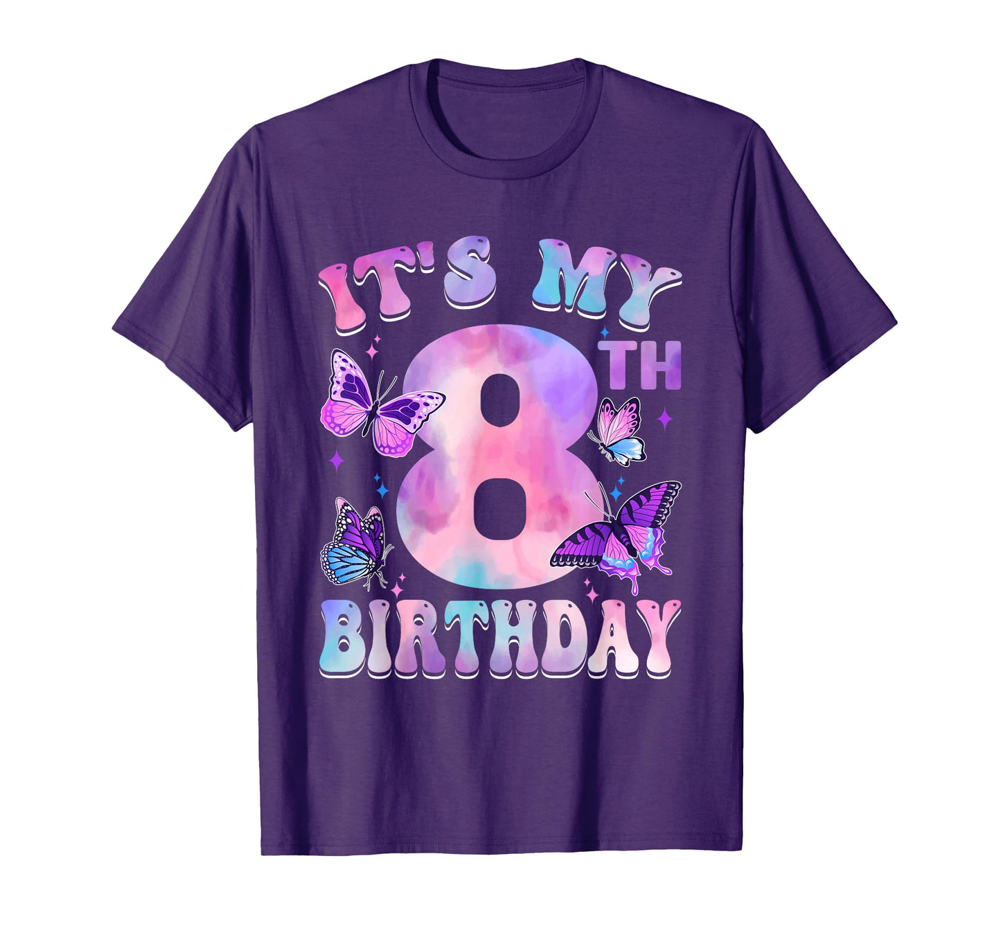 It's My 8th Birthday Butterfly Theme 8 Year Old Party Girl T-Shirt