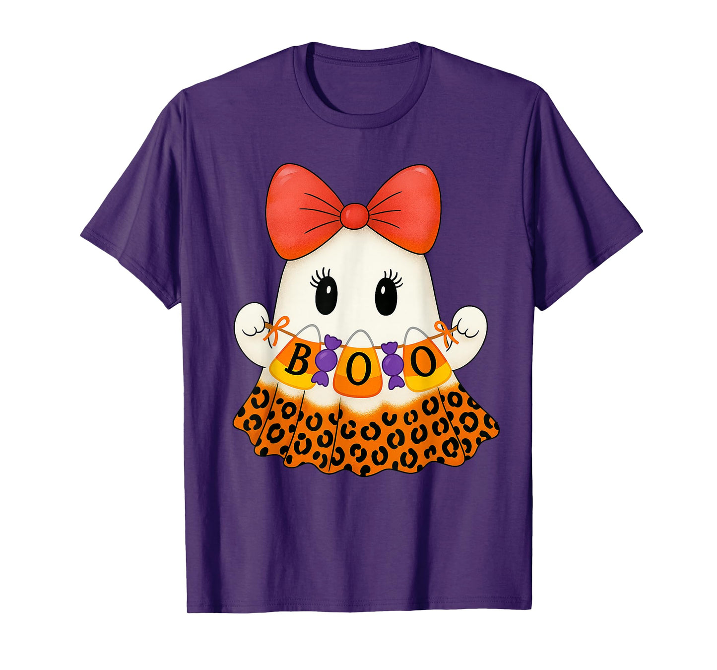 Ghost Leopard Candy Corn Retro Halloween Women Kids T-Shirt