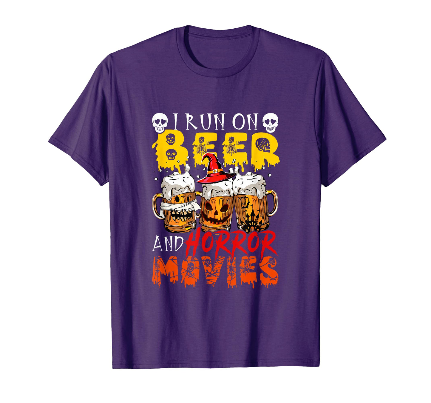 Run On Horror Movies and Beer Halloween Drinker Team T-Shirt