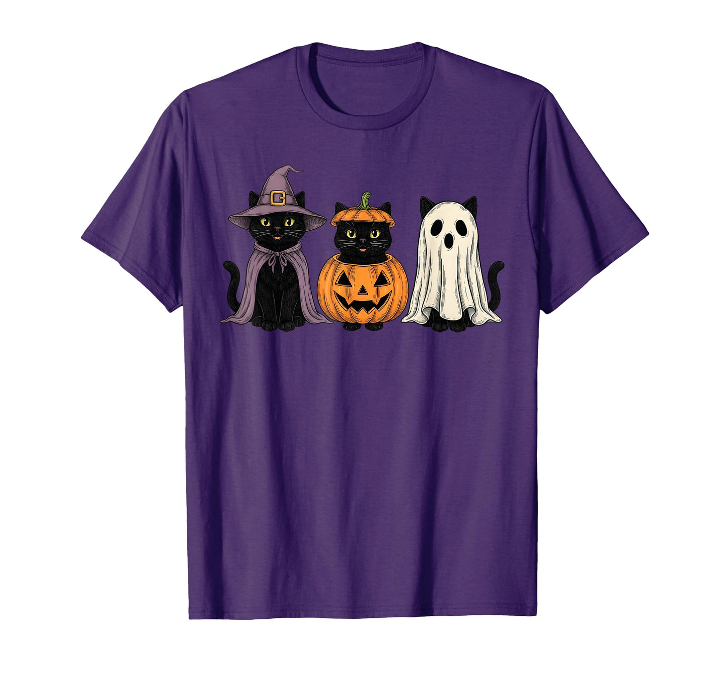 Spooky Ghost Black Cat Lover Pumpkin Halloween T-Shirt