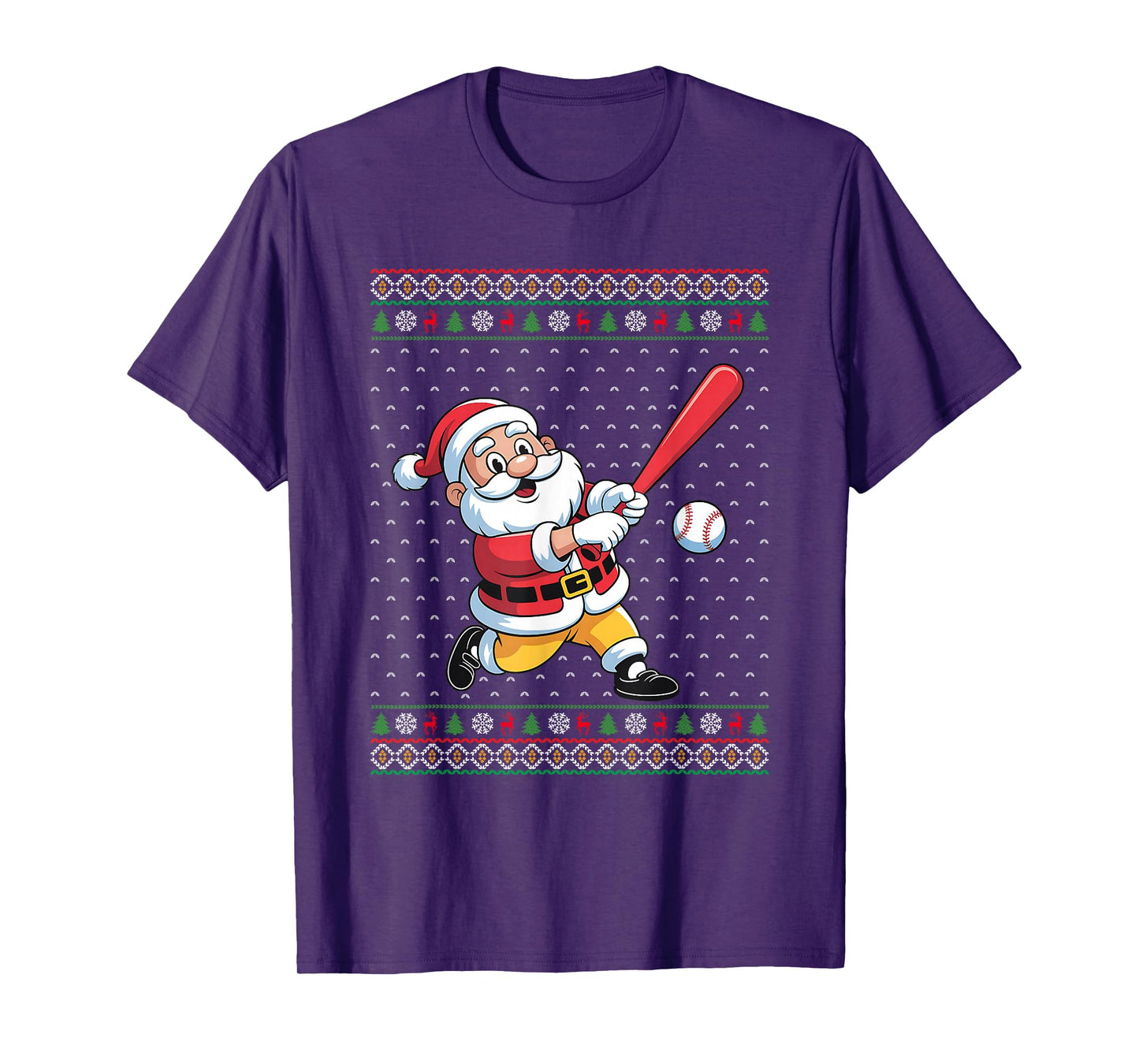Santa Playing Baseball Men Boys Ugly Christmas Baseball T-Shirt