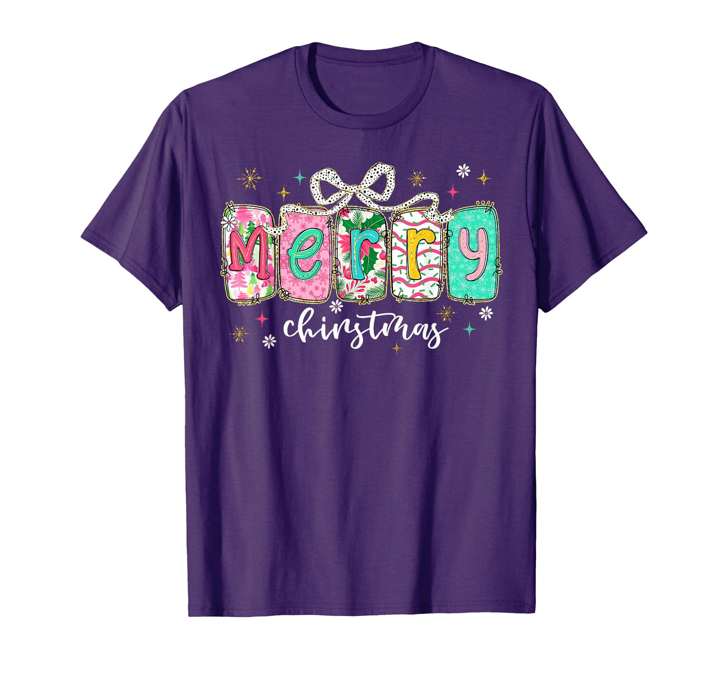 Coquette Bow Merry Christmas Xmas Pajamas Snowflake Holiday T-Shirt