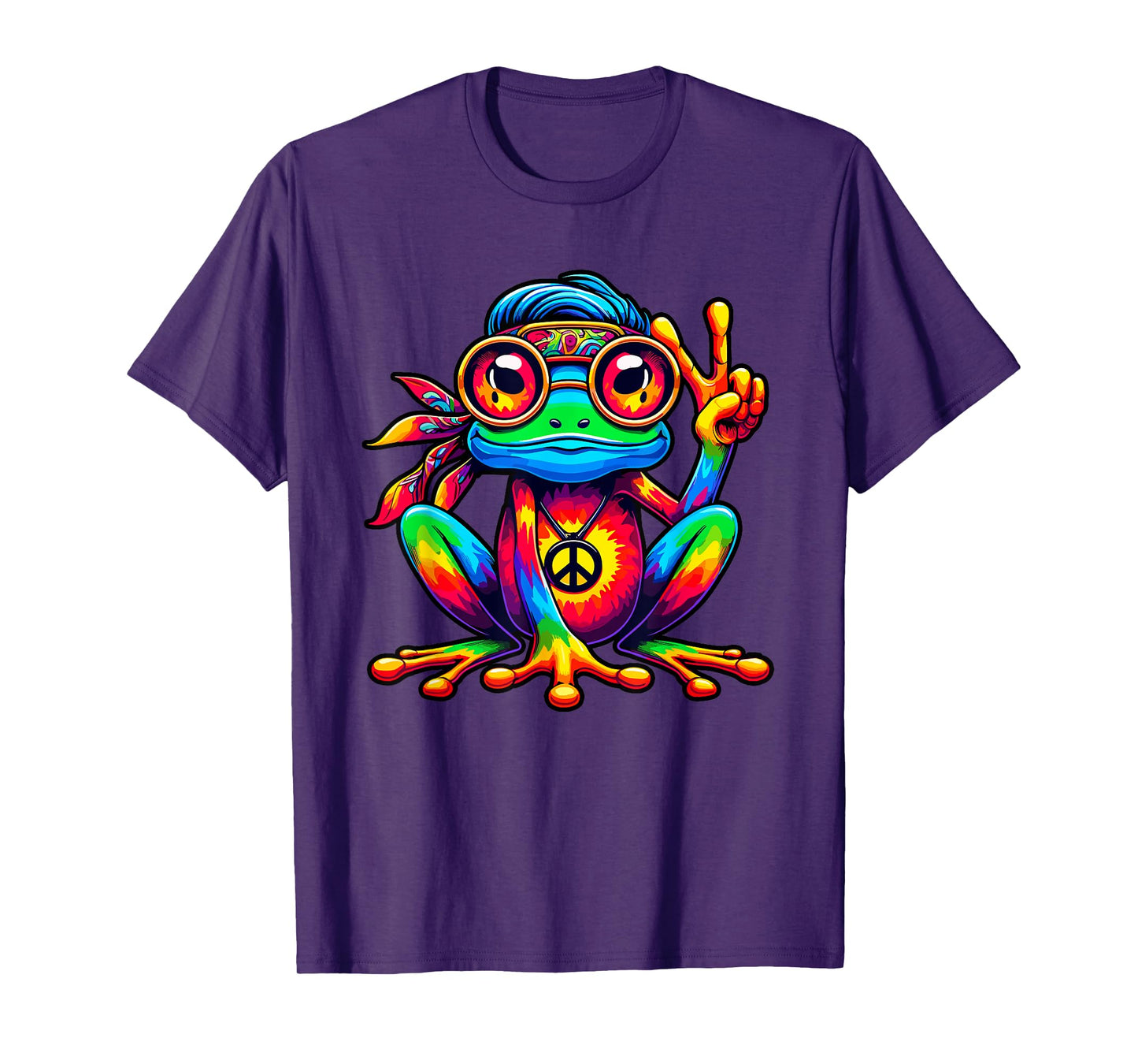Tie-Dye Hippie Frog, Peace Sign, 70s Party & 60s Costume T-Shirt