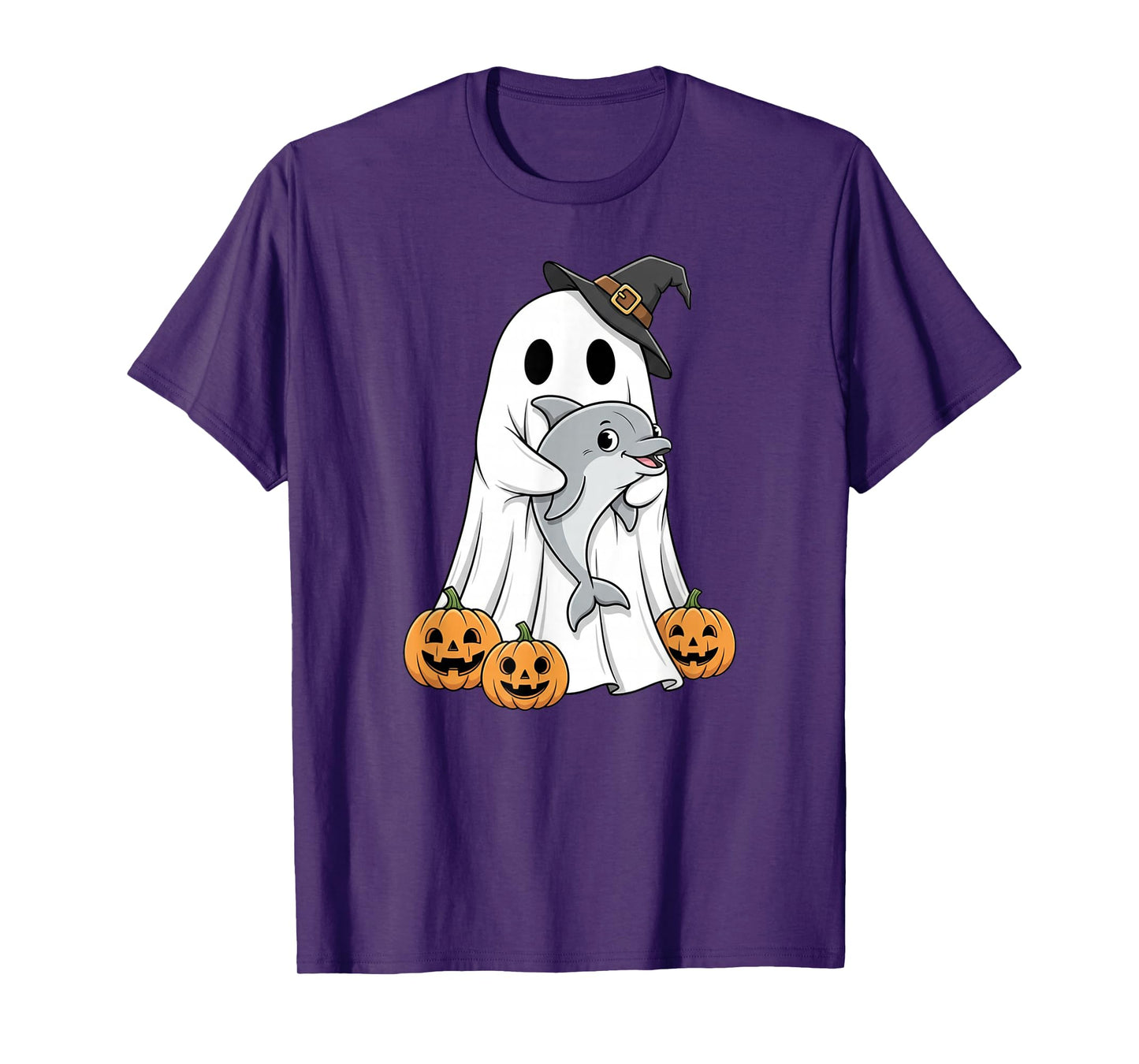 Funny Ghost Dolphin Pumpkin Halloween Kids Mens Womens T-Shirt