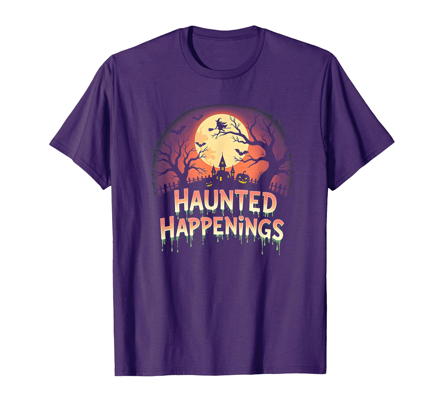 Classic Halloween Haunted Happenings Spooky Night Scene T-Shirt