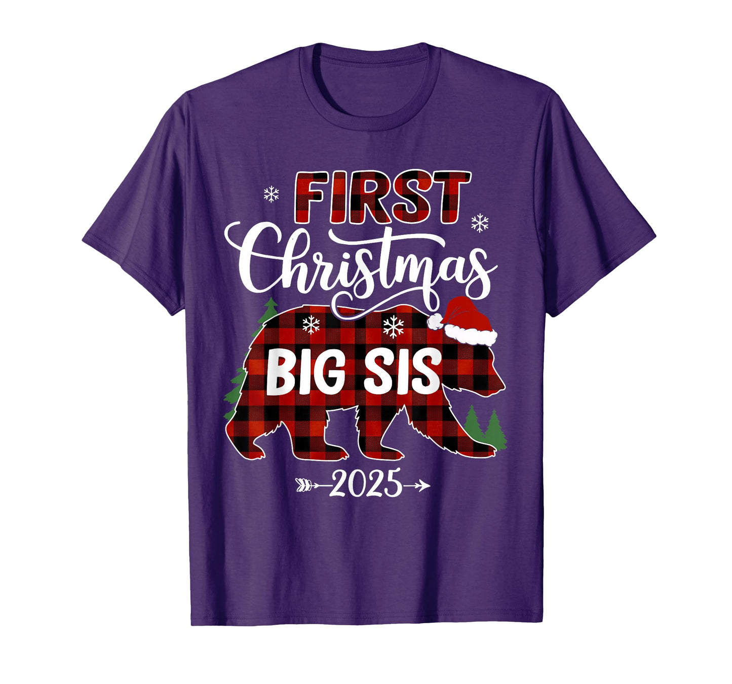 Pregnancy First Christmas Big Sis Red Plaid Bear Santa 2025 T-Shirt