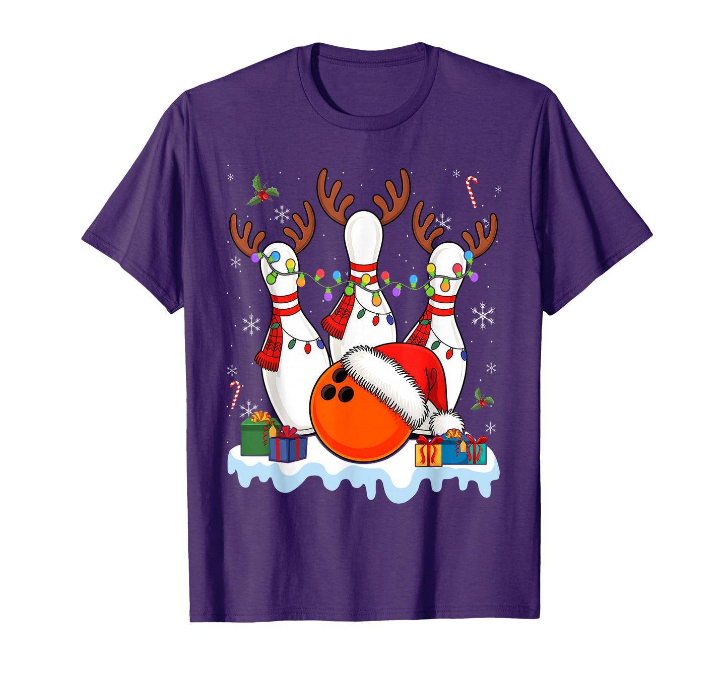 Christmas Bowling Santa Hat Lights T-Shirt