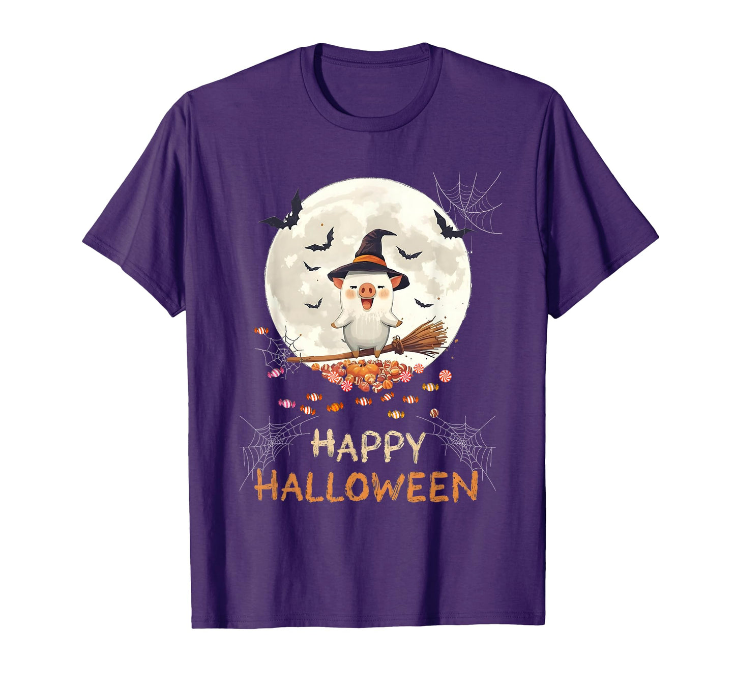 Funny Pig Witch Candy Ghost Piglet Farmer Halloween Costume T-Shirt