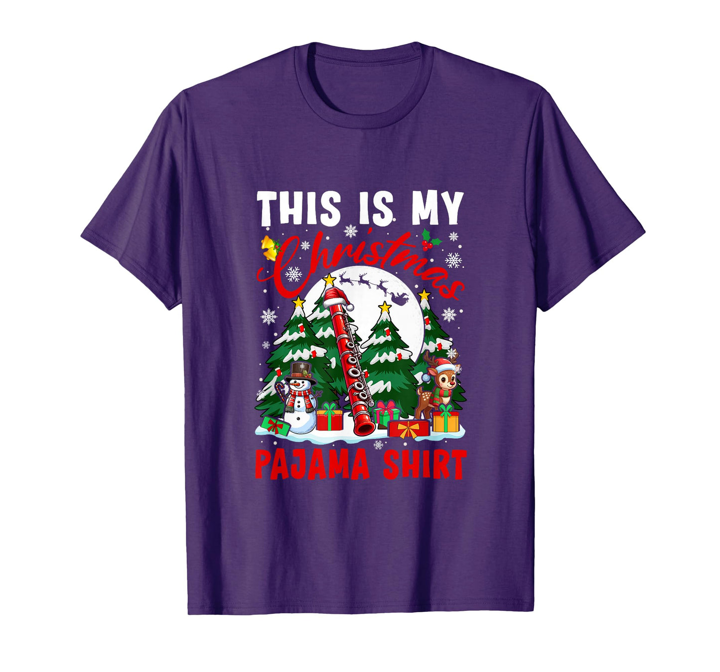 My Christmas Pajama Shirt Santa Flute Snowman Instrument T-Shirt