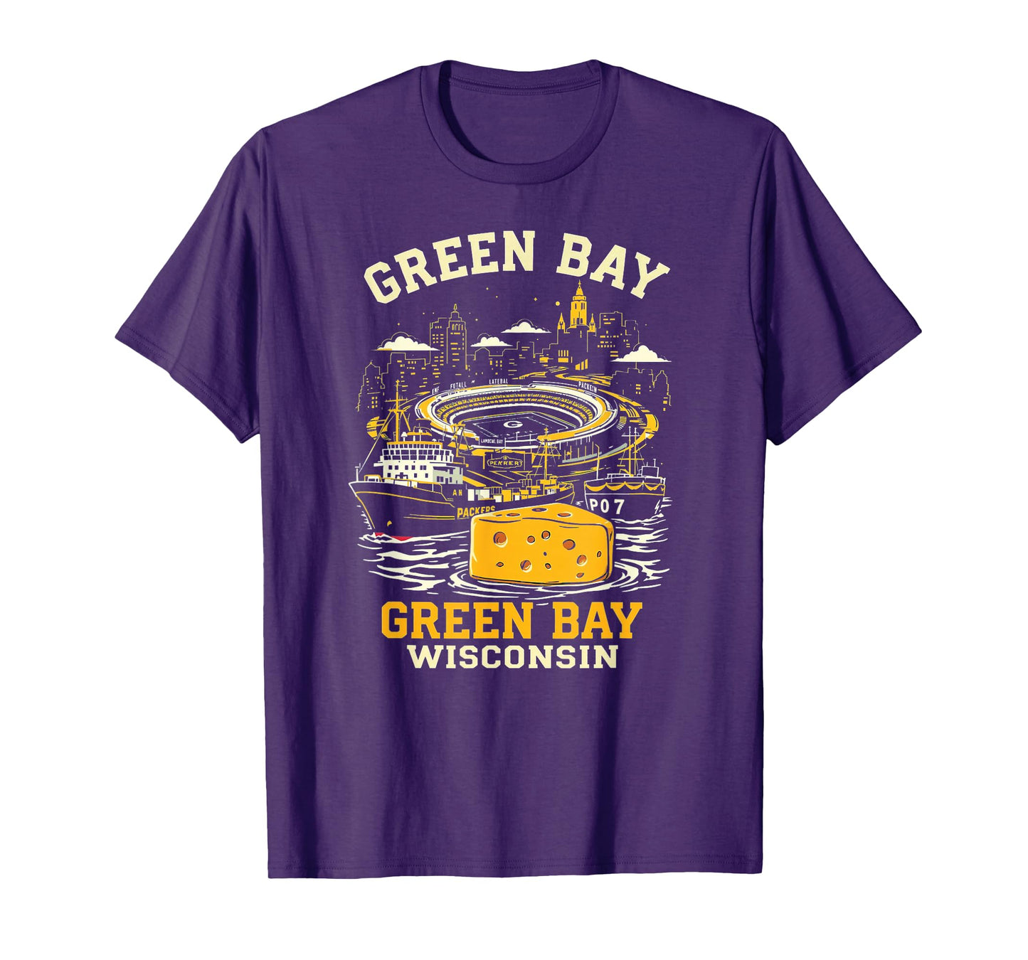 Vintage Green Bay Wisconsin Sunset Skyline Cityscape T-Shirt