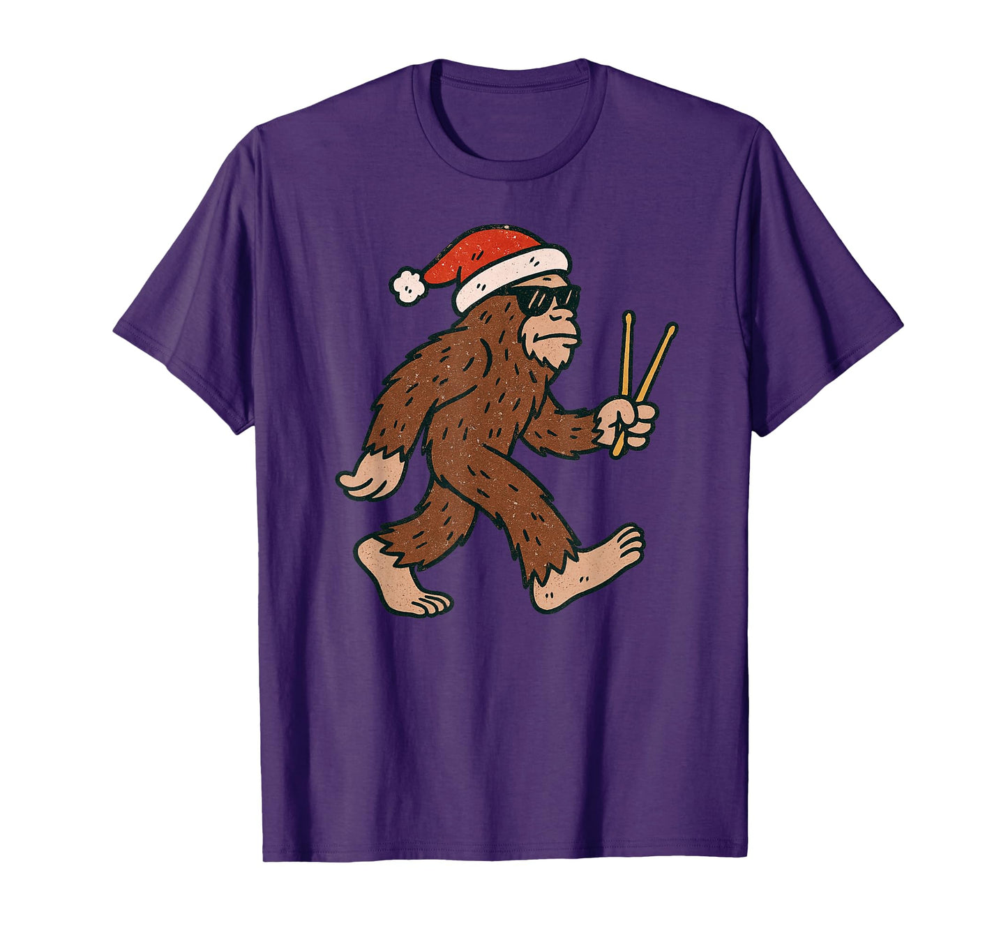 Sasquatch Playing Drums Christmas Vintage Drummer Xmas T-Shirt