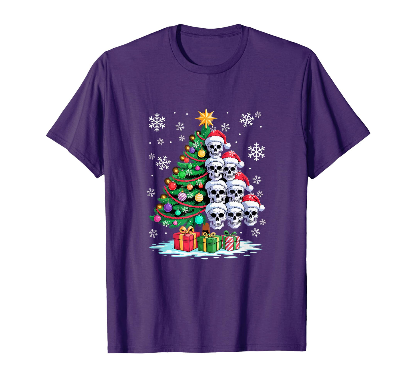Decorating Colorful Xmas Tree Half Group Santa Skulls T-Shirt