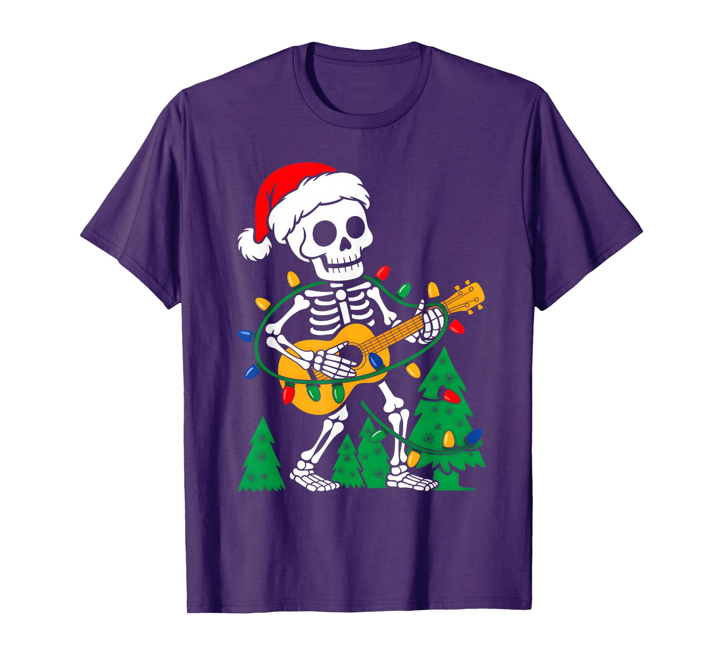 Xmas Santa Skeleton Playing Guitar Funny Christmas Boys Kids T-Shirt
