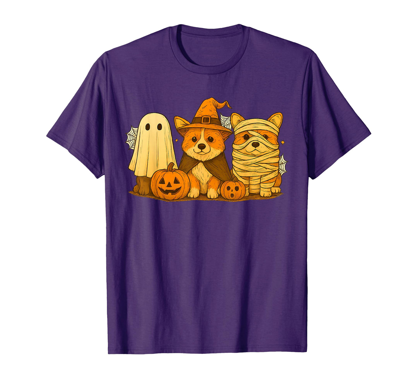 Retro Corgi Witch Scary Halloween Pumpkin Women Men Kids T-Shirt