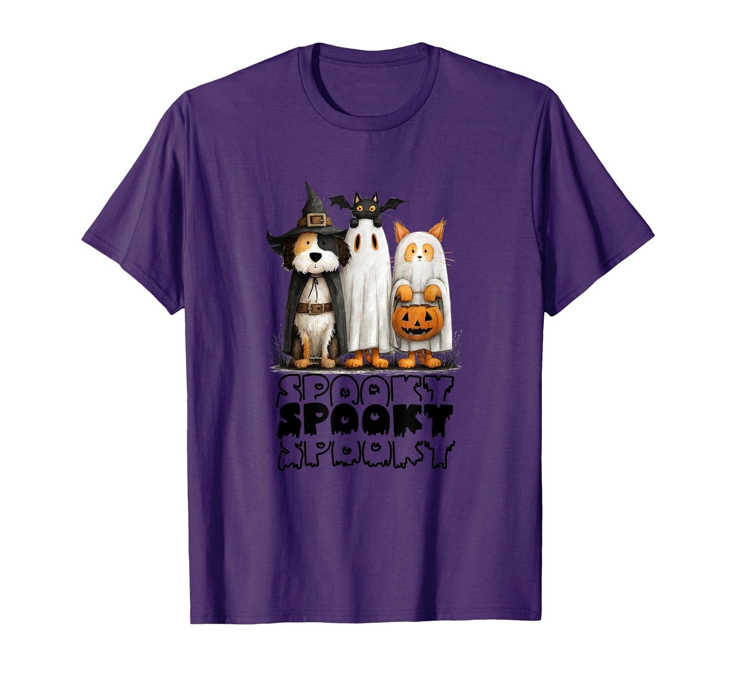 Whimsical Halloween Cat and Dog in Costume Design T-Shirt